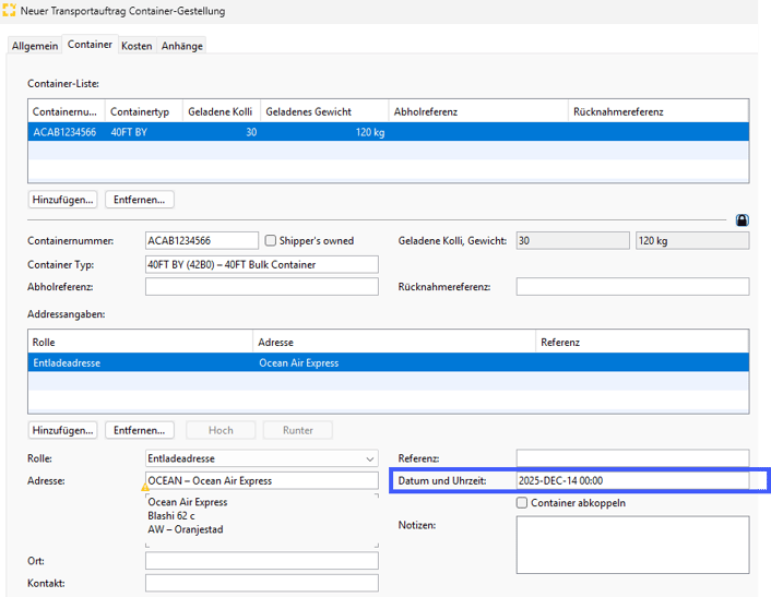 Neuer Transportauftrag_Delivery Time_DE